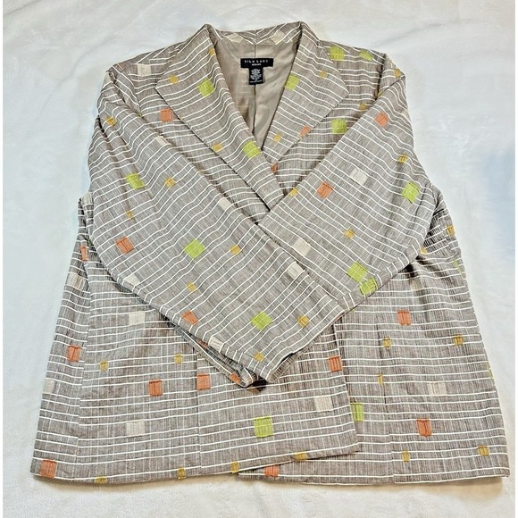 Silk Land Woman 3X Blazer Jacket Brown Striped Geometric Cotton Blend Plus Size - Picture 6 of 14